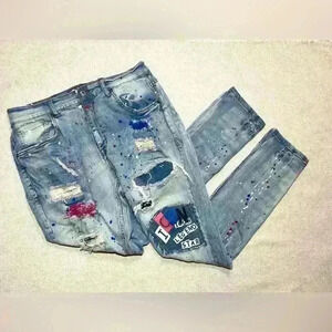Another Hype Piece (AHP) Mens Jeans Sz 36x32 Skinny Fit Distressed Grunge B0059